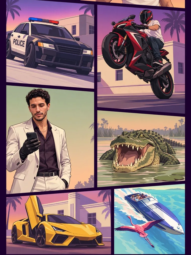 Leading Man: a GTA 6-style illustrated cover art collage (detail), made with DuskHeist