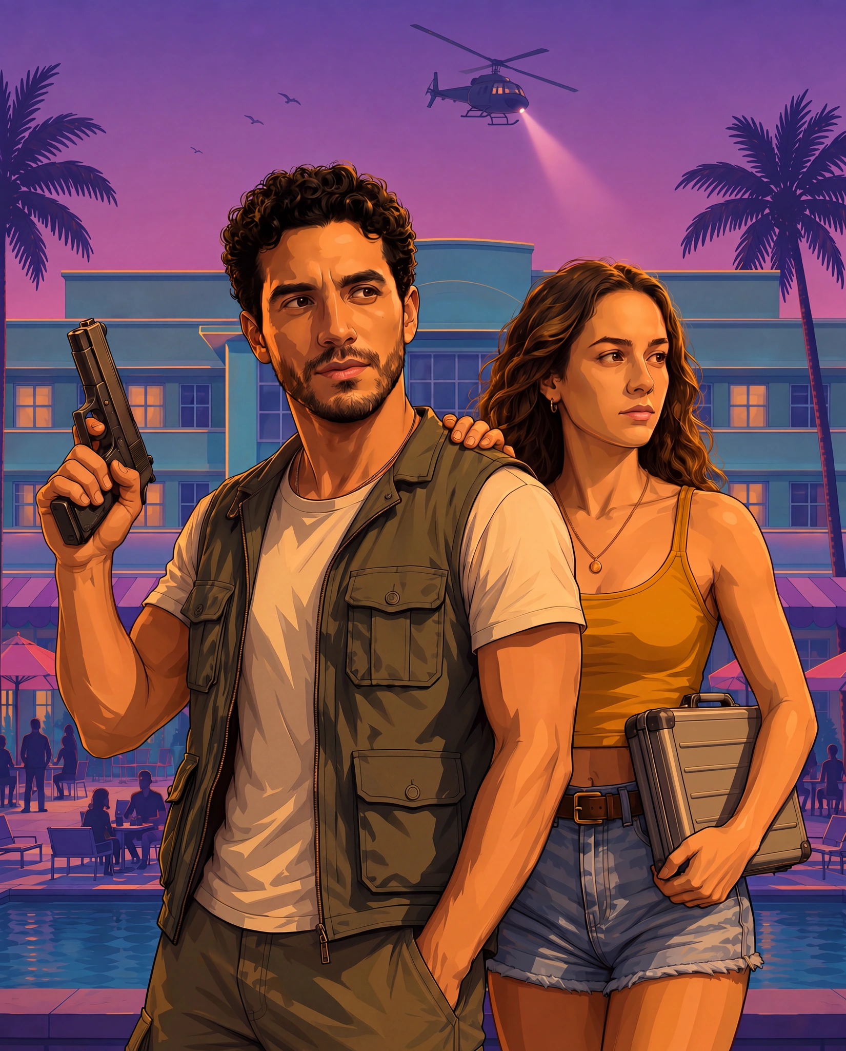 Twin Aces, an illustrated duo character poster